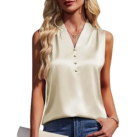 ETOSELL Satin V-Neck Sleeveless Tank Blouse (Various)