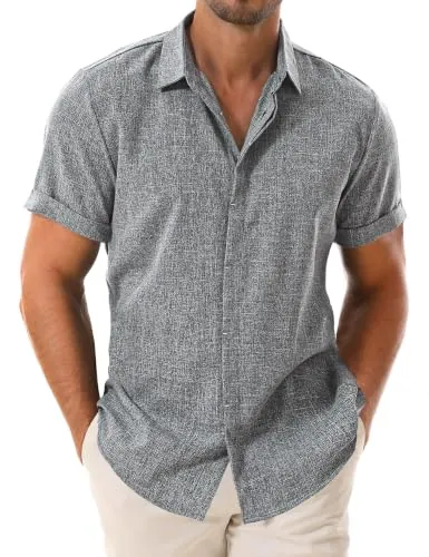 Drazivon Men’s Linen Short Sleeve Button Down Casual Beach Shirts