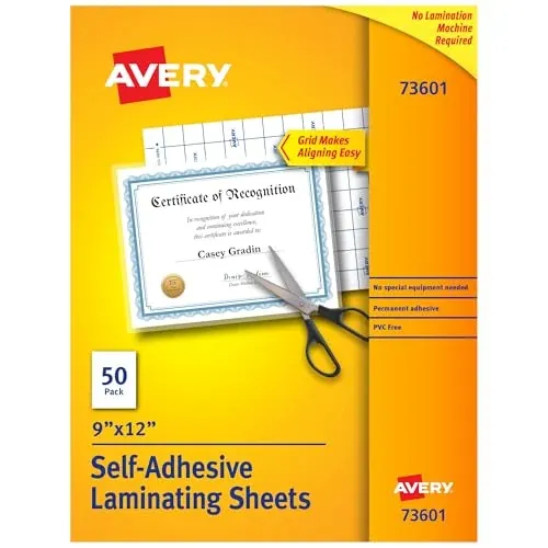 Avery Self-Adhesive Laminating Sheets, 50 Count