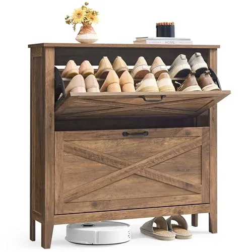 VASAGLE LIRY Shoe Storage Cabinet Organizer with 2 Flip Drawers