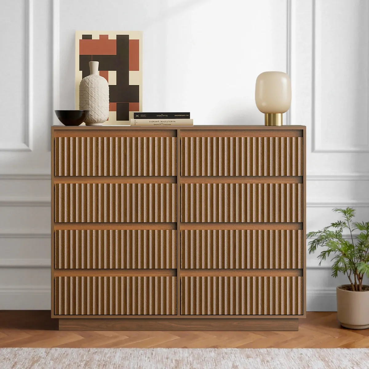 Dejesus 52"W 8-Drawer Dresser Double Dresser With Waveform Fluted Panel