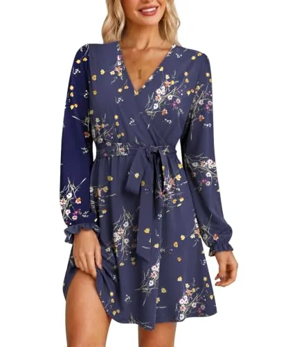 OFEEFAN V Neck Belted Wrap Dresses - Many Options