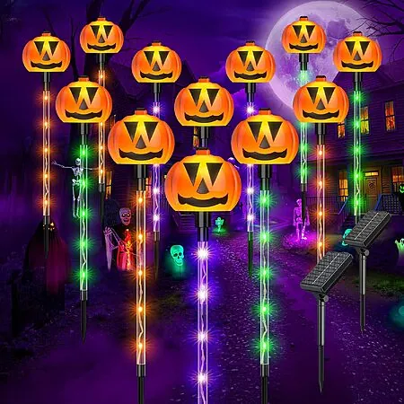 Prime: 12-pk Solar Halloween Pumpkin Pathway Stake Lights