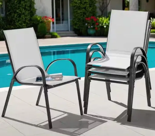 Nuu Garden Black Iron and Textilene Stackable Outdoor Dining Chairs in Gray 4-Pack