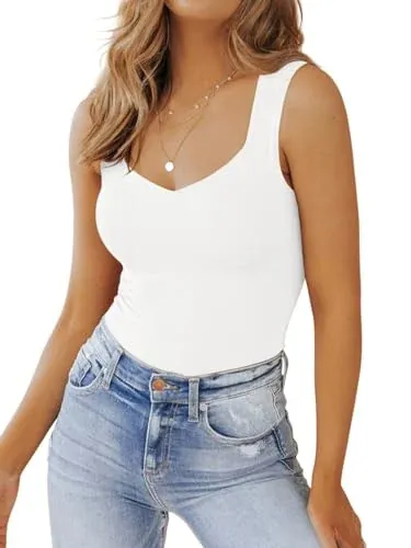 PINKMSTYLE Basic Double Lined V Neck Tank Tops