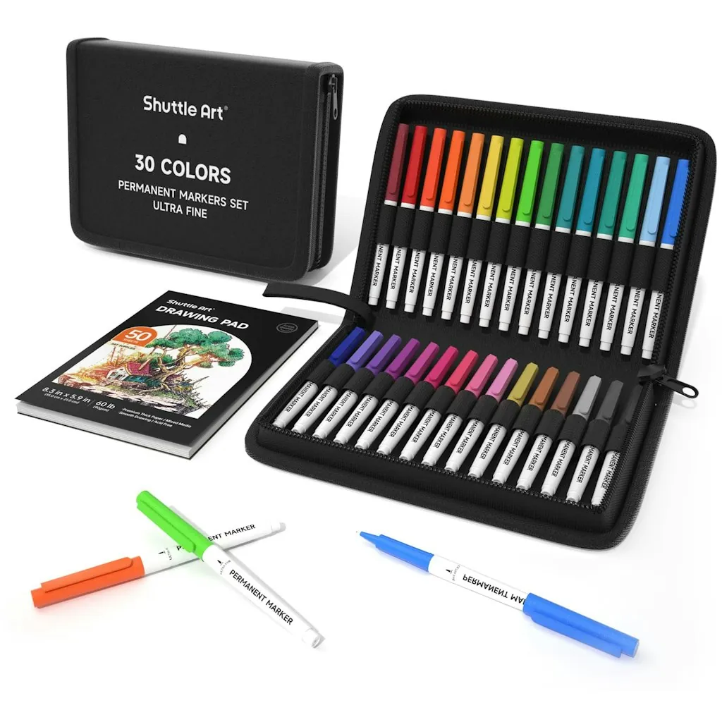 Shuttle Art 30-Count Ultra Fine Point Permanent Markers w/ Travel Case