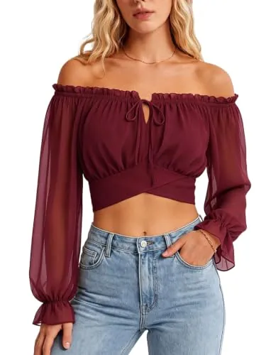 Scarlet Darkness Off the Shoulder Crop Tops