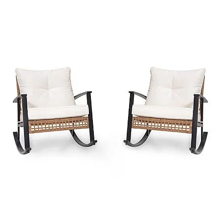 LAUSAINT HOME Oversized Outdoor PE Rattan Wicker Rocking Chair: 1-Pc $91, 2-Pc