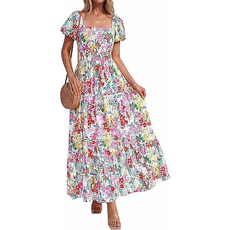 BTFBM Women's Floral Short Sleeve Flowy A-Line Maxi Dress (Limited Sizes/Colors)