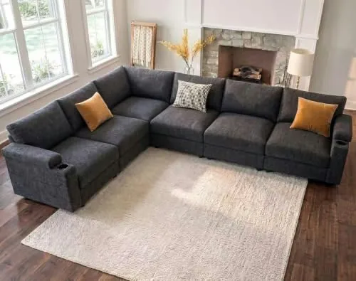 HomyHomey 6-Seat Modular Chenille Sectional Sofa