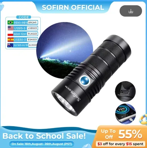 Sofirn SP36 Pro 8000LM LED Flashlight USB C Rechargeable