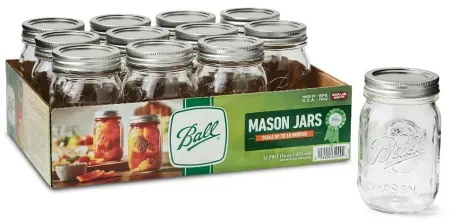 12-Pack Ball 16oz Regular Mouth Mason Jars w/ Lid and Band