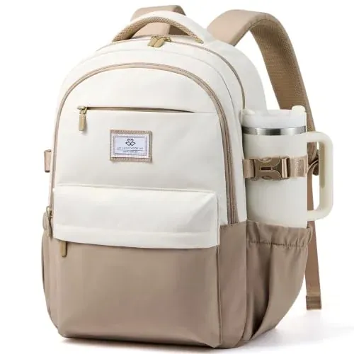LOVEVOOK 22L 15.6" Laptop Backpack with Tumbler Buckle (Khaki/Cream)