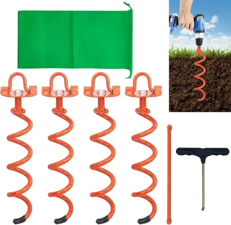 4-Pack 11.4" MIXXIDEA Heavy Duty Spiral Ground Anchor Stake