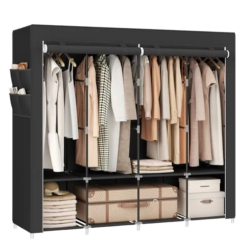 SONGMICS Portable Wardrobe Closet Organizer 66.9" Ink Black