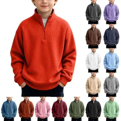 Boys 1/4 Zip Waffle Knit Sweatshirt 3-14T