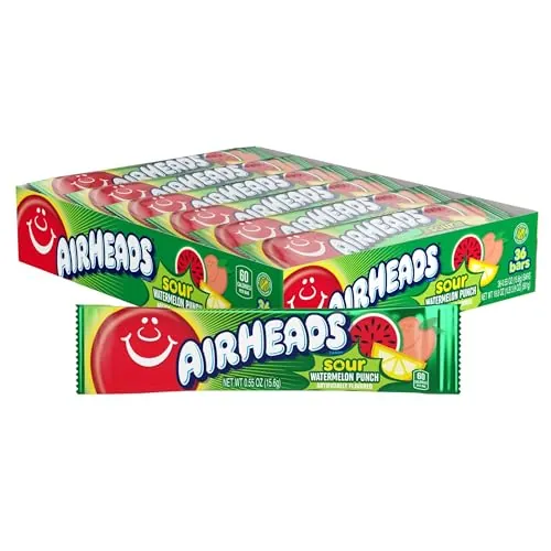 Airheads Sour Full-Size Candy Bars, Sour Watermelon, 36 Count