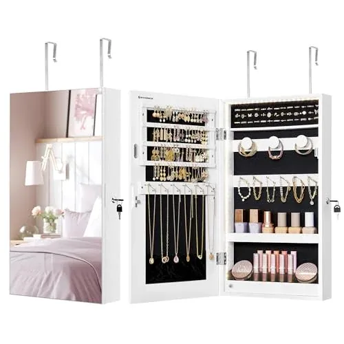 SONGMICS Lockable Jewelry Cabinet Armoire with Mirror, Wall-Mounted