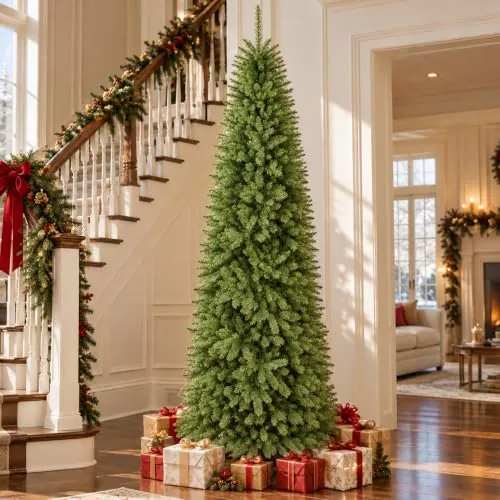 COSTWAY 7.5' Artificial Pencil Christmas Tree, Unlit, Hinged