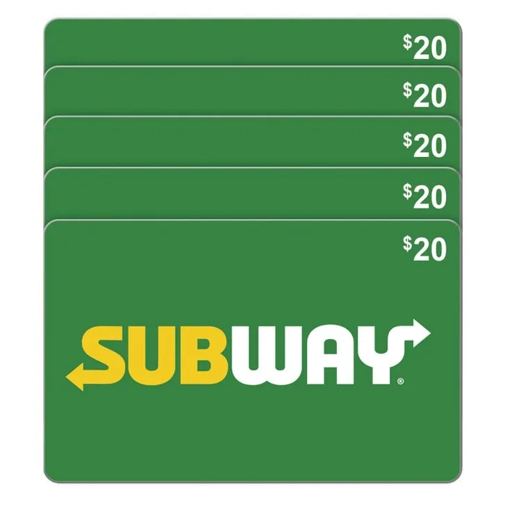 Subway Five $20 eGift Cards ($100 Value)