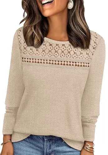 Womens Lace Long Sleeve Shirts Tops