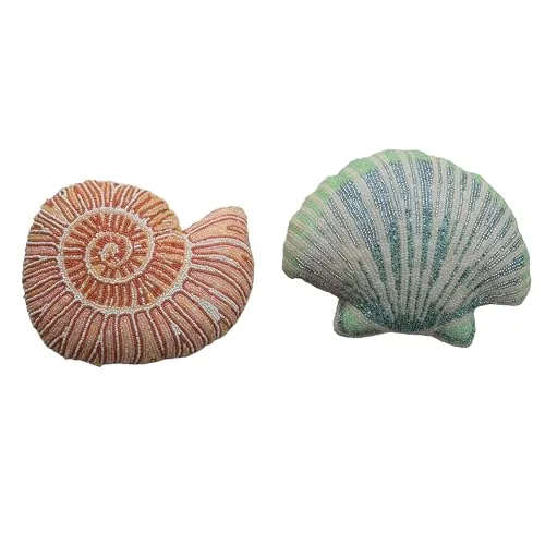 Creative Co-Op Fabric Beaded Shell-Shaped Pillow Set 2-Pack