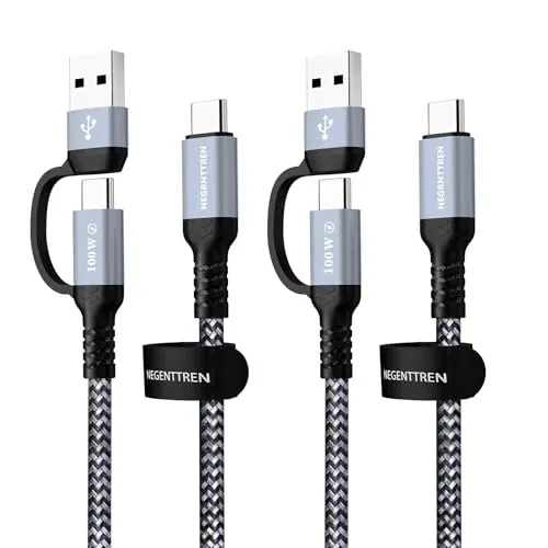 NEGENTTREN 6' 2-Pack 100W 2-in-1 USB-C to USB-C Cable