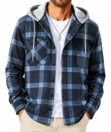 SCODI Men's Flannel Hoodie Casual Button Down Plaid Long Sleeve Shirt