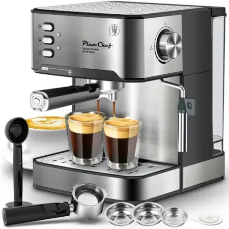 Plum Chef Espresso 20 Bar Coffee Maker w/ Foaming Milk Frother Wand