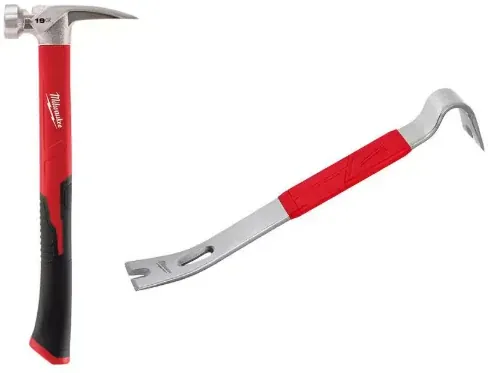 Milwaukee 19oz Smooth Face Poly/Fiberglass Handle Hammer and 15" Pry Bar