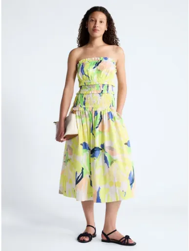Free Assembly Women's Strapless Cotton Poplin Tiered Midi Dress, Sizes XS-XXL