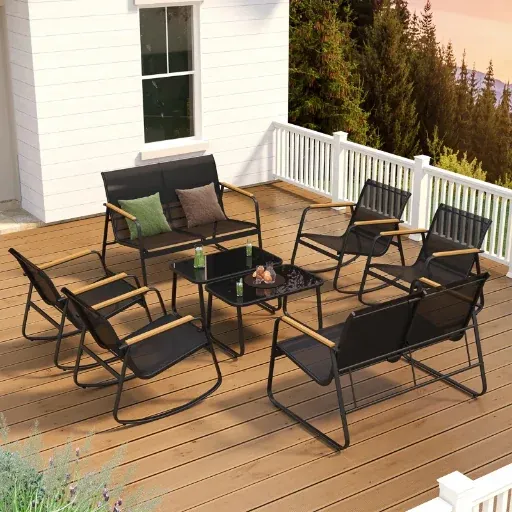 8-Person Cooling PVC-coated polyester Outdoor Patio Seating Group