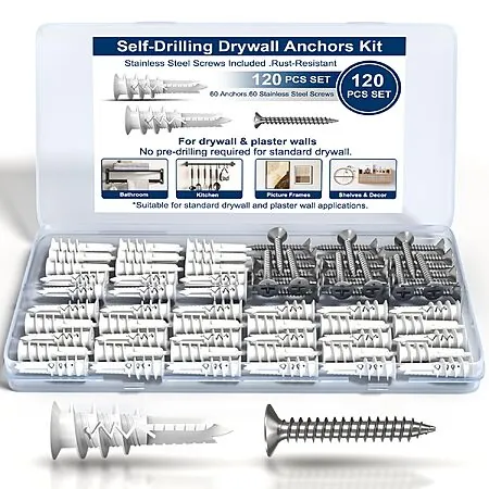 120-Pc Ironkoi #8 Self-Drilling Drywall Anchors and Screws Kit