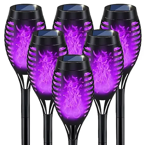Outdoor Flickering Flame Purple Halloween Solar Lights 6-Pack