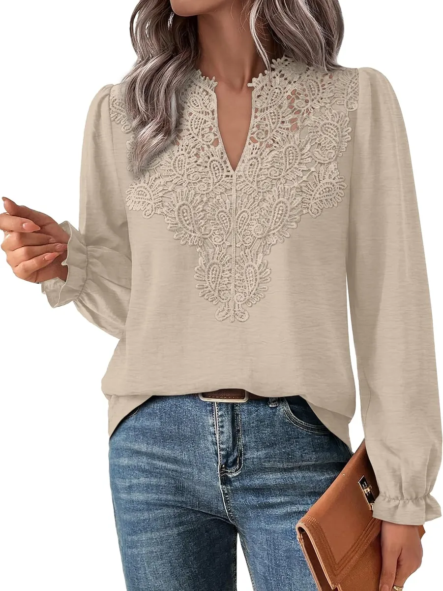 WIHOLL Women’s Lace Long Sleeve Boho Tops