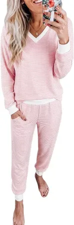 2-Piece JUSTFASHIONNOW Women's Striped Pajama Set