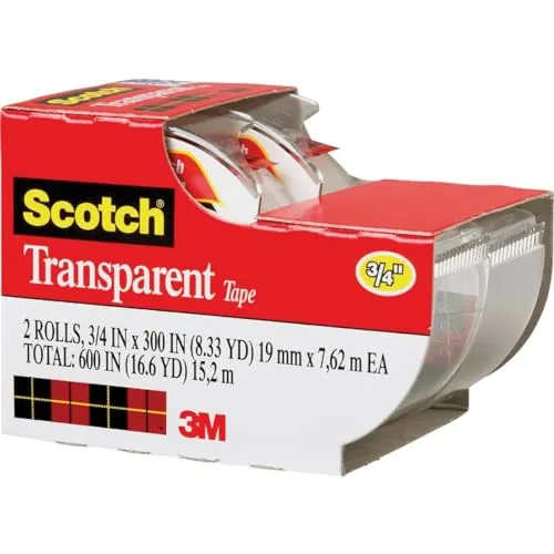 Scotch 3M Transparent Adhesive Tape 2-Rolls (3/4"x250")