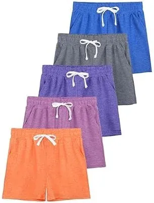 5-Pack Girls Athletic Shorts with Drawstring Pocket