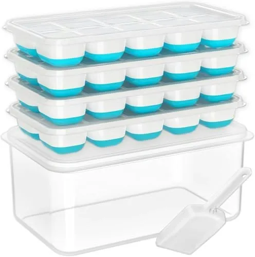 Doqaus Ice Cube Tray 4-Pack w/ Bin and Lid