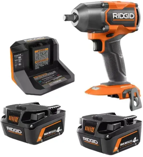 RIDGID 18V Starter Kit with 2 4.0 Ah MAX Output Batteries, Charger, and Brushless Mid-Torque Impact Wrench