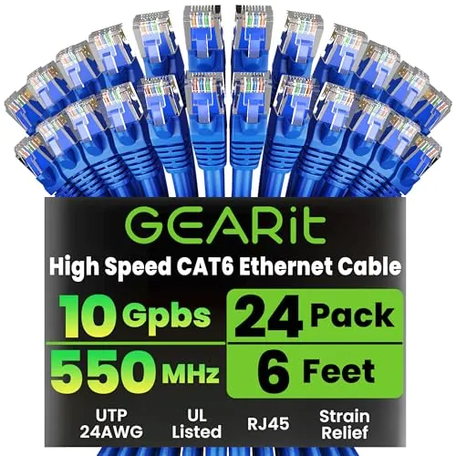 GEARit Cat6 Patch Cables Cat 6 Ethernet Cable 6 ft 24-Pack Blue