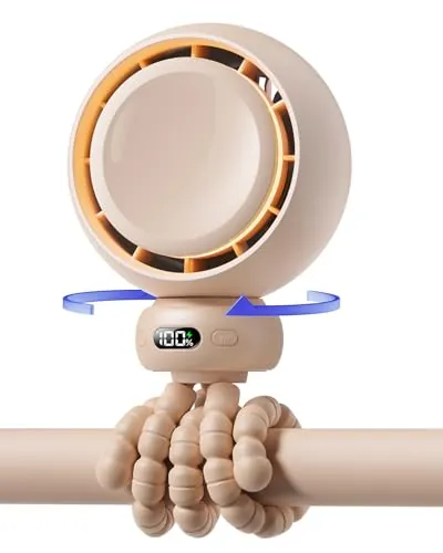 Bearwind Portable Stroller Fan w/ 60° Auto Oscillation, 4400mAh Battery & Night Light (Brown)