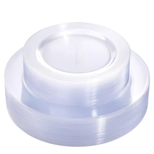 FLOWERCAT 60-Piece Clear Plastic Plates