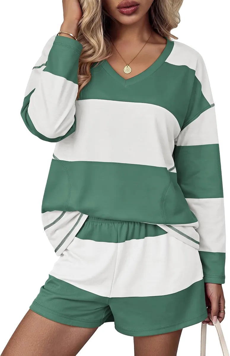 Ekouaer Striped Loungewear Set