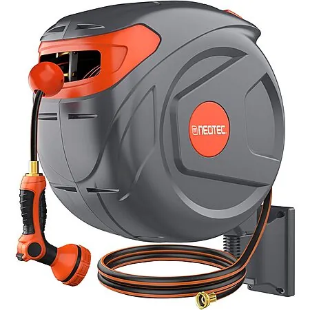 100' x 1/2" GAOMON Retractable Garden Hose Reel w/ 9-Function Sprayer & Slow Rewind