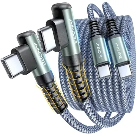 2-Pack Ainope 6.6' 60W USB-C Right Angle Nylon Charging Cables
