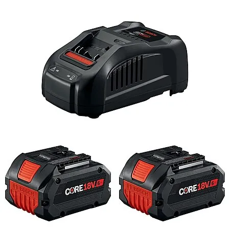 2-Pk Bosch CORE18V 6Ah Batteries w/ Charger + 2x Free Bonus Tools