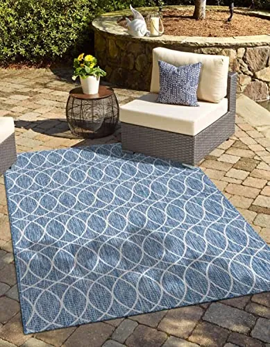 Unique Loom Outdoor Trellis Collection Area Rug - Gitter (2' x 3' 1" Rectangle, Blue/ Ivory)