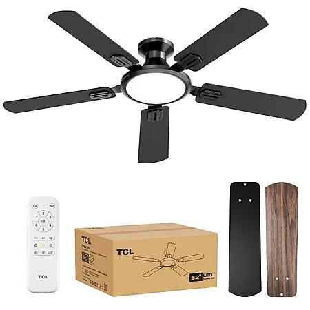 52" TCL Modern Low Profile 6-Speed Ceiling Fan w/ 3 Mode LED Light (Black)
