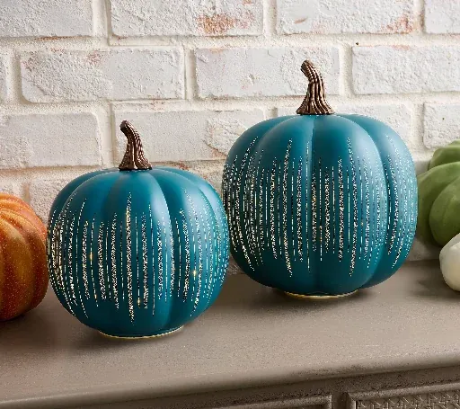 Valerie Illuminated Starry Night Glass Pumpkins 2-Piece